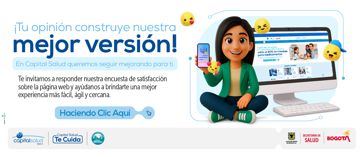 Banner de la encuesta de satisfacción del sitio web de Capital Salud EPS