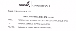 Circular Externa No. 004 Radicación cuentas medicas 2021