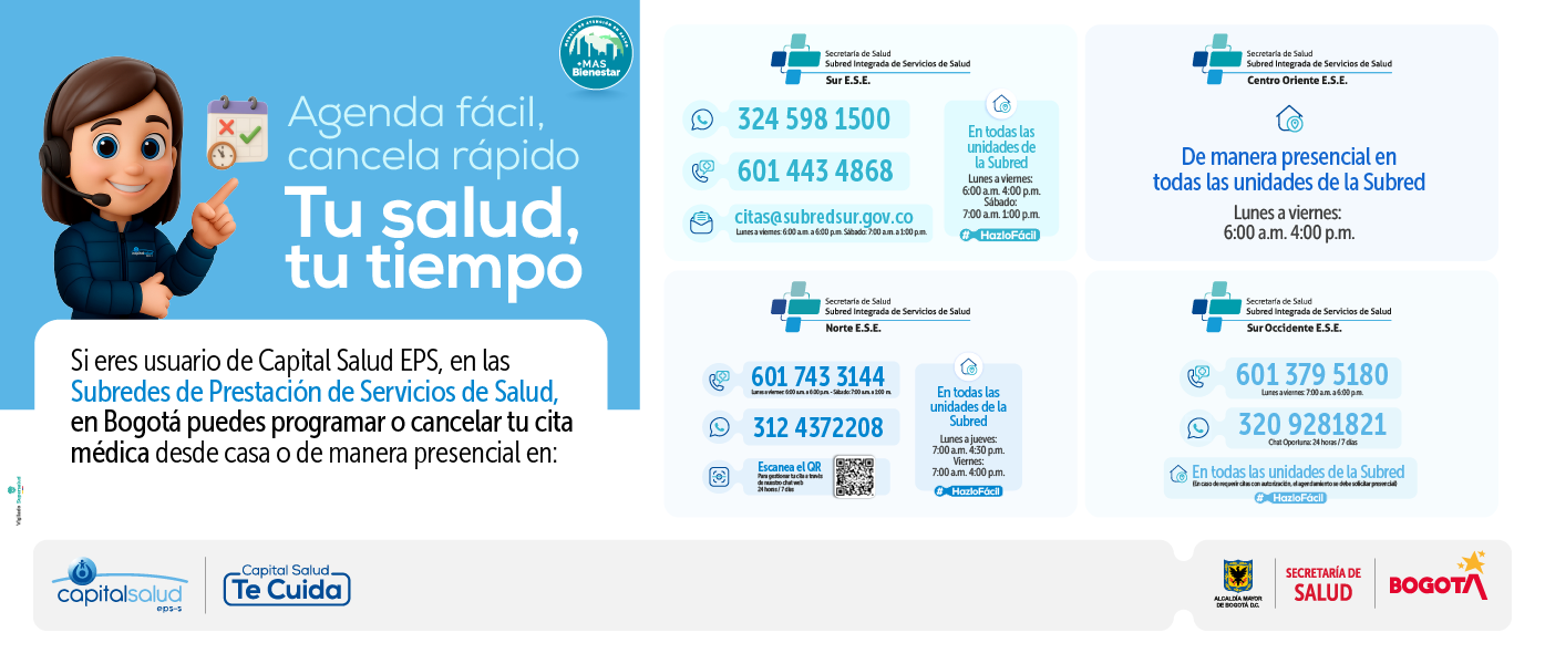 imagen con los números de contacto y otras formas para solicitar citas medicas